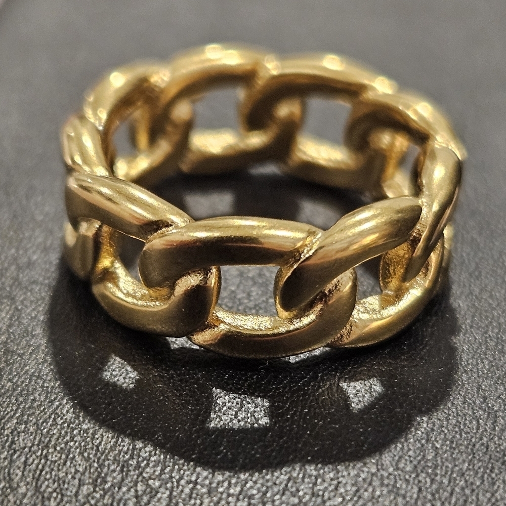 NEW Stainless Steel Chunky Gold Chain Ring - Size 7